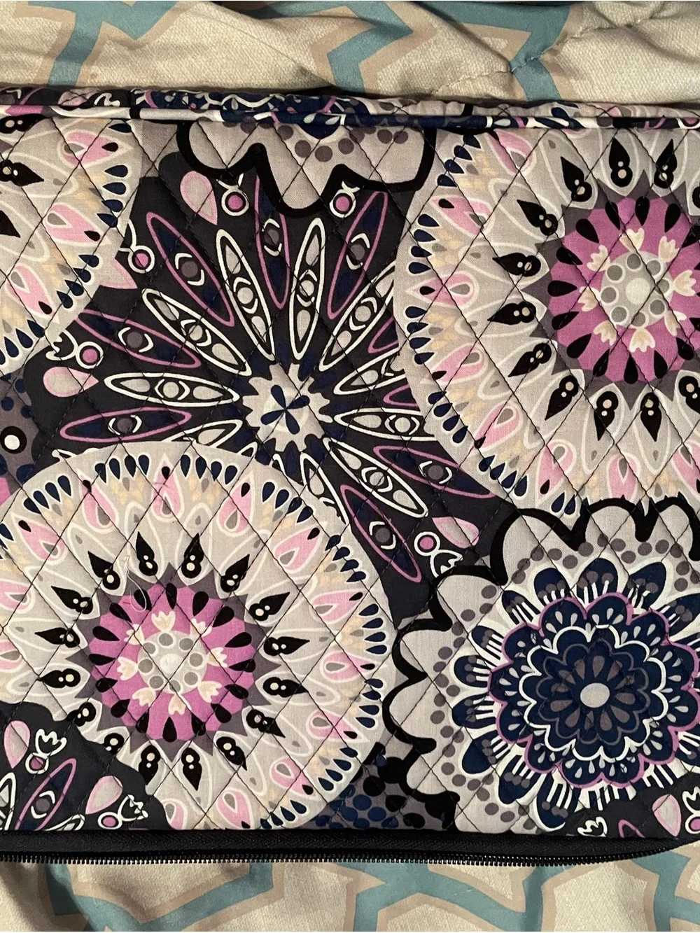 Vera Bradley Quilted Floral laptop Sleeve — Purple, Navy & Cream